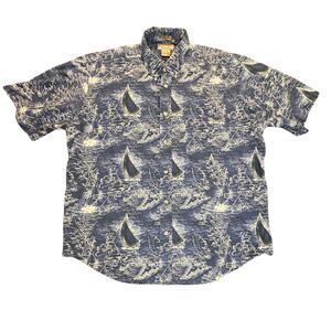 Natural Issue Shirt Mens Large Blue Nautical Print Wrinkle Free Button Front